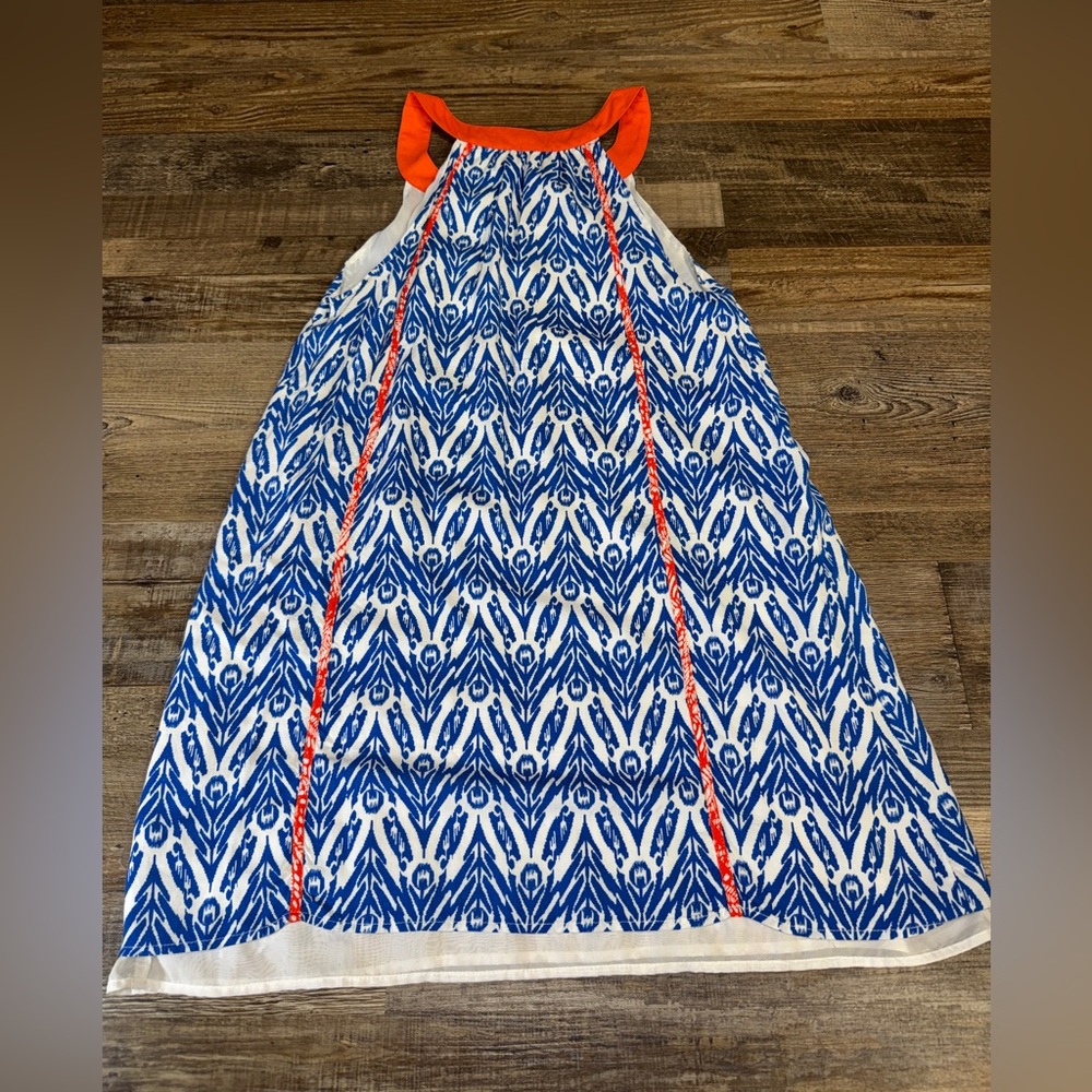 THML Embroidered Boho Mini Dress Small Blue White Ikat Tassel - Picture 4 of 6